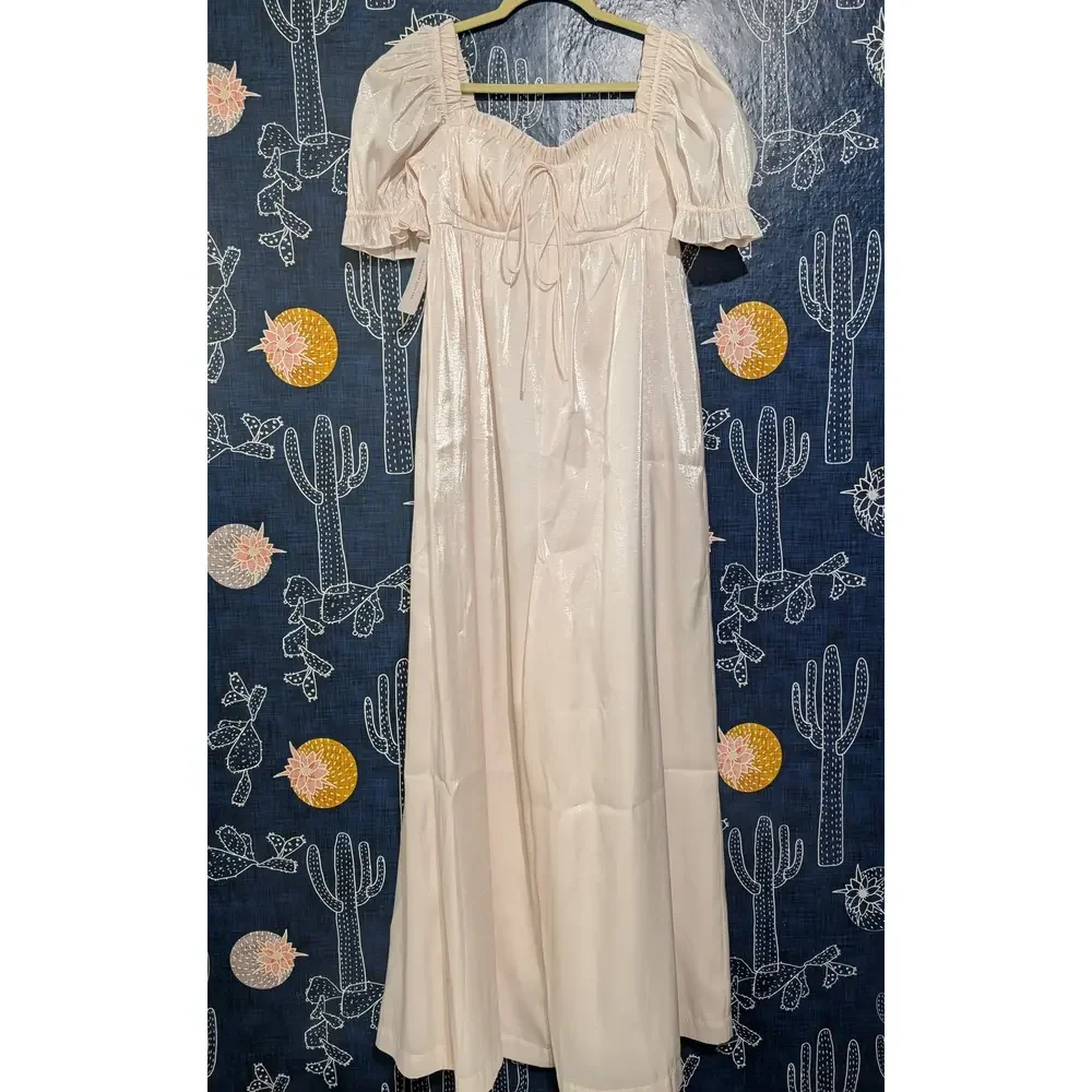 NEW Selkie Seashell Wide Leg Puff Sleeve Jumpsuit Light Pink Women's Size Small - Picture 4 of 11